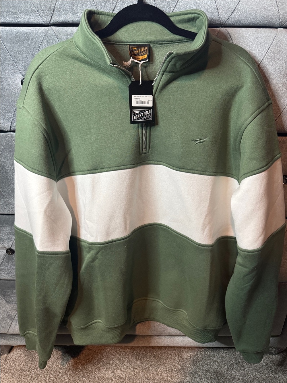 Men's Half-Zip Panel Sweater in Olive and White